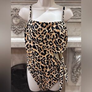 Eloquii Cheetah/Leopard Print Cut Out One Piece Bathing Suit Size 16